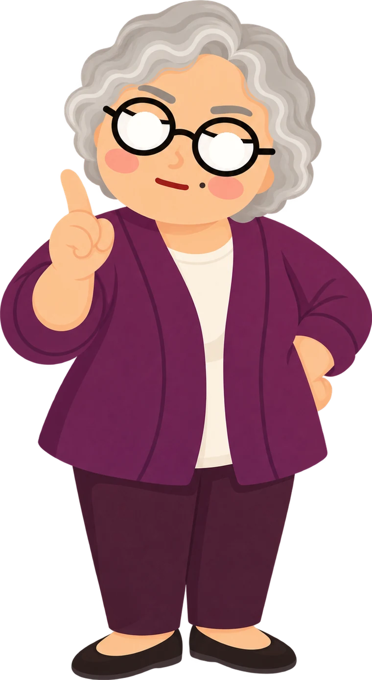 Teyze looking at you through her round glasses.